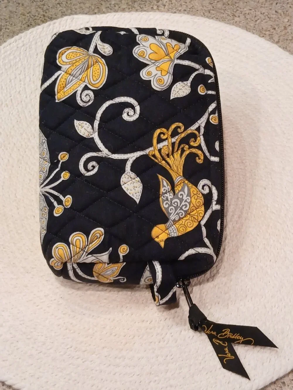 Vintage Vera Bradley Betsy Black Yellow Bird Floral Pattern Pouch